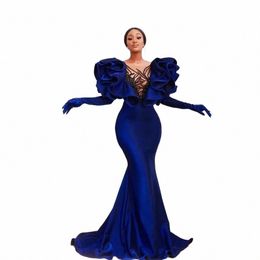 new Women's Royal Blue Elegant Mermaid Evening Dres Handmade Ruffled Women's Ball Dres Customized Gowns Can Be Sized Plus q4xs#