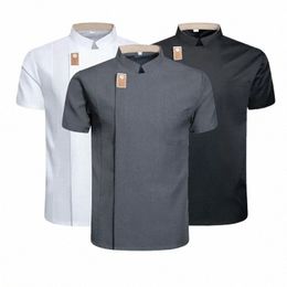 chef Jacket for Men Women Short Sleeve Cook Shirt Bakery Restaurant Waiter Uniform Top b9jX#