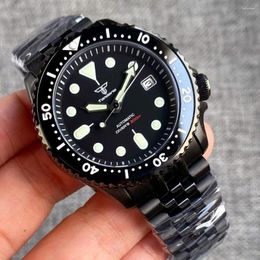 Wristwatches Black SKX Mod Dive Automatic Watch Men 3.8 Crown Tandorio Selfwinding Wristwatch 120Click Bezel Rubber Band Chapter Ring