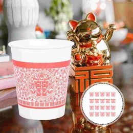 Disposable Cups Straws 50Pcs Wedding Banquet Paper Chinese Water Beverage Drinking Tableware Decoration