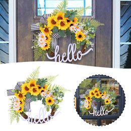 Decorative Flowers 17.7 Inch Artificial Sunflower Garland Plastic Door Hanging Wreath For Indoor Outdoor Decor