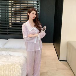 Home Clothing Summer 2PCS Pyjamas Set Women Sweet Sleepwear With Ruffles Long Sleeve Shirt&Trousers Pyjamas Suit Casual Wear