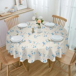 Table Cloth Watercolor Flowers And Plants Blue Waterproof Tablecloth Decoration Wedding Home Kitchen Dining Room Round