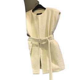 2024 Ruffles Flying Sleeve Cott Vest O Neck Casual Solid Cott Coat Single Breasted Pocket Fi Women Winter Jacket q0rR#