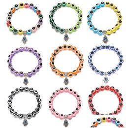 Charm Bracelets Mticolor Pink Blue Evil Eyes Beads Hamsa Hand Wishing Elastic Rope Chain Resin Bead Bracelet For Women Jewellery Gift D Dhgxq