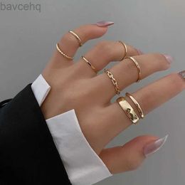 Wedding Rings LATS 7pcs Fashion Jewelry Rings Set Hot Selling Metal Hollow Round Opening Women Finger Ring for Girl Lady Party Wedding Gifts 24329