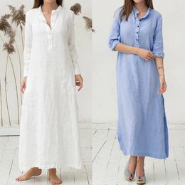 Casual Dresses 2024 Beach Party Sundress Bohemian Women Elegant Long Sleeve Shirt Dress Fashion Loose Ladies Robe Vestidos