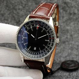 Navitimer 46MM Quality Watch Chronograph Quartz Movement Black Dial 50TH ANNIVERSARY Men Watch Steel Strap Mens Wristwatches322C