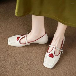 Casual Shoes Phoentin Women T-strap Mary Janes Soft Flats Low Heels Pumps Retro Party Elegant Square Toe Black Beige FT3045