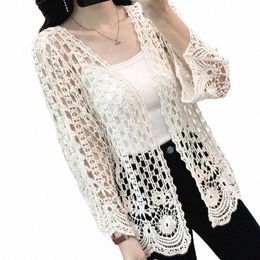 korean Versi Of Spring And Summer Thin Secti Of Cardigan Crochet Hollow Jacket Outside The Sunscreen Shirt e87S#