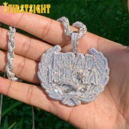 Pendant Necklaces Iced Out Bling CZ Letter Road Runna Necklace Cubic Zirconia Two Tone Colour Badge Charm Men Fashion Hip Hop Jewel2830