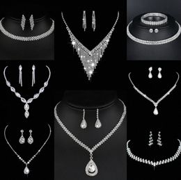 Valuable Lab Diamond Jewellery set Sterling Silver Wedding Necklace Earrings For Women Bridal Engagement Jewellery Gift F1WZ#