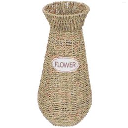 Vases Desk Floor Vase Office Decor Decorative Woven Straw Artificial Flower Container