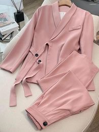 Women's Two Piece Pants Sets For Women 2024 Suit Jacket Autumn Senior Niche Design Sense Relaxed Temperament Office Lady Blazer Set