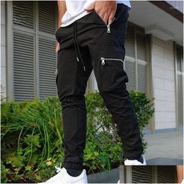 Men'S Pants Mens Cargo Track Men Slim Fit Workout Trousers Male Mti-Pocket Casual Skinny Sportswear Drop Delivery Apparel Clothing Dhro8