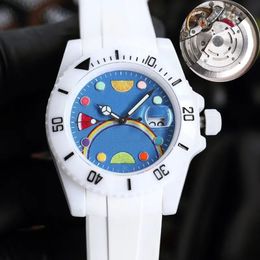 9 Types White Ceramic Case luxury sub watch Clean factory men Mechanical Blue dial ETA3135 rubber strap Swimming watches sapphire 239C