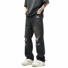 ripped Jeans Men Y2k Street Baggy Summer Black Trousers Streetwear Casual Autumn Loose Hip Hop Original Spl-ink Denim Pants C8sB#