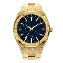 Wristwatches High Quality Men Fashion Frosted Star Dust Watch Stainless Steel 18K Gold Quartz Analog Wrist for 221025267M