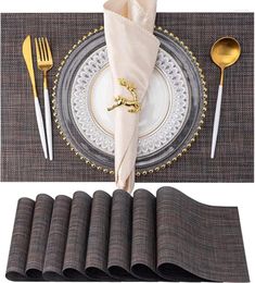 Table Mats Placemats Set Of 10 Heat-Resistant Kitchen Anti-Stain Anti-Slip Washable Durable PVC Woven