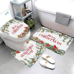 Bath Mats Merry Christmas Red Floral Botanical Leaf Mat Holiday Doormat Bathroom Rugs Toilet Decoration