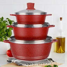 Cookware Sets Wholesale With Block Bottom Die-Casting Suit Aluminum Marble Soup Pot Factory Price Gifts