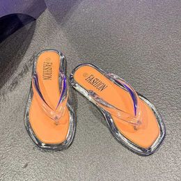 Slippers Pvc Transparent Flip Flops Shoes Women Flats Summer Sandals Fashion Beach Dress 2024 New Casual Female Zapatos Slides H240328JHG5