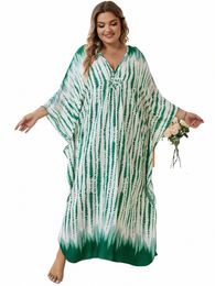 elegant Plus Size 2024 Summer Women's Clothing Striped Printed Kaftans Dr Casual Vacati Outfit African Maxi Dres Q1523 O8mf#