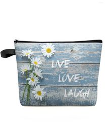 Cosmetic Bags Daisy Flower Wood Texture Makeup Bag Pouch Travel Essentials Lady Women Toilet Organizer Kids Storage Pencil Case