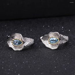 Stud Earrings GEM'S BALLET 1.68Ct Natural Swiss Blue Topaz Callalily Leaf 925 Sterling Silver Handmade For Women