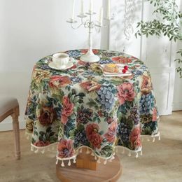 Table Cloth Cotton Linen American Vintage Jacquard Rose Round Fabric Coffee Cafe Decor Cover Room Aesthetic