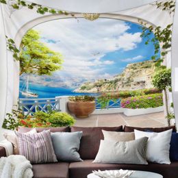 Tapestries Greece Building Garden Tapestry Sofa Blanket Bedroom Bed Cover Yoga Mat Living Room Home Decor Wall Large Beach Towels