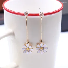 Dangle Earrings S925 Silver Needle Ear Personality Versatile Small Daisy Sen Super Fairy Long Pendant Show Face Thin Stud B483