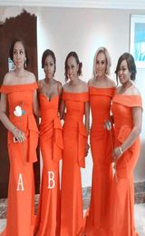 Orange Mermaid Plus Size Bridesmaid Dresses Long Different Styles Same Colour Black Girls African Sexy New Prom Dresses Party Gowns3821878