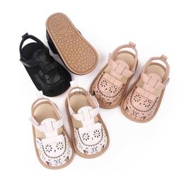 Sandals Tregren 0-18M Infant Baby Girls Boys Summer Sandals PU Leather Flexible Hollowed Non-slip Rubber Shoes Toddler Flat Shoes 240329