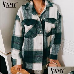 Women'S Jackets Winter Coats And Women Red Green Plaid Jacket Ladies Korean Oversized Female Autumn Drop Delivery Apparel Clothing Out Dhsvd