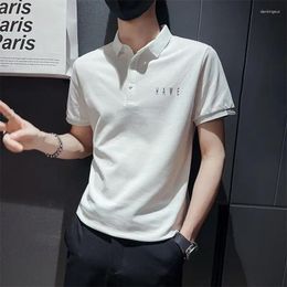 Men's Polos Streetwear Black Man With Collar Tee Shirts Alphabet Clothing Slim Fit Polo T Shirt For Men S Chic Top Stylish Xl