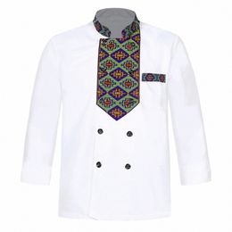 ethnic Style Embroidery Chef Jacket Doorman Waiter Costume Unisex Workwear Uniform Kitchen Hotel Restaurant Work Clothes XXXXL 95Kf#