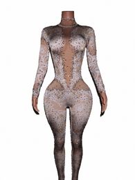 fi Rhinestes Jumpsuit Stretch Leggings Sexy Costume Woman Nightclub Party Wear Dance Bodysuit Fi Rompers Xiaobai U5zp#