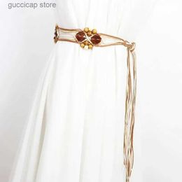 Waist Chain Belts Womens tassel belt woven waistband tie bohemian girl wide waist rope chain belt dress belt accessories Y240329