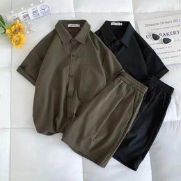 Men's Tracksuits 2 Piece Set Men Korean Fashion Vertical Solid Colour Casual Clothes Summer Mens Polo Shirts Suit 2024 Streetwear Outfits