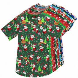 wholesale Santa Nursing Uniforms Christmas Printing Women Nurses Working blouse Hospital Scrub top short sleeve Medical Uniform I5NE#