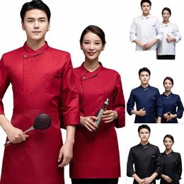 lg Sleeve Chef Jackets Kitchen Chef Restaurant Uniform Stand Collar Shirt Service Bakery Breathable Chef Dr White Apr Men d5s3#