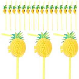 Disposable Cups Straws 50 Pcs Pineapple Fun Drinking Honeycomb Bend Plastic Party Juice Banquet Hawaii Decor