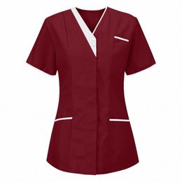 nurse Uniform Scrubs Tops Womens Short Sleeve Pocket Overalls Uniforms Nursing Working Workwear Workers Tunic Scrubs Top a1He#