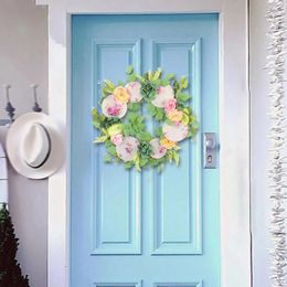 Decorative Flowers Spring Wreath Door Pendant For Front Colourful Artificial Hanging Garland Wedding Porch Easter Housewarming Wall