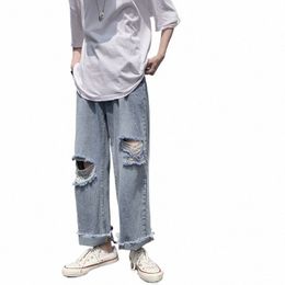 2023 Spring and Summer New Men's Torn Jeans Street Hip-hop Loose Wide Leg Pants Thin Fur Pants Brand Men's Clothing Ripped n1jv#