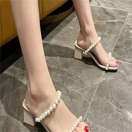 Casual Shoes Large Pearl High Heeled Slippers For Versatile Wearing Fairy Transparent One Line Thick Heel Sandals