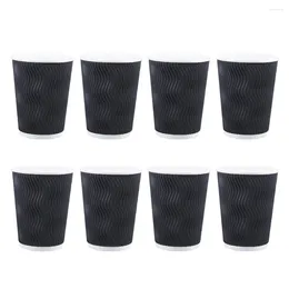 Disposable Cups Straws Coffee Insulation Takeaway Threaded Paper Cup Without Lid (8oz Black)