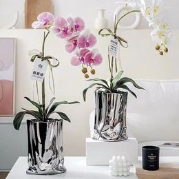 Vases Creative Chinese Style High-end Desktop Flower Ornaments Silver Pocket Feel Ceramic Vase