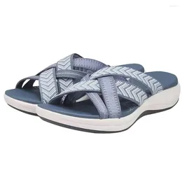 Casual Shoes Women Thick Cushion Slippers Wide Width Cross Strap Slip On Slides Lightweight Platform Wedge Sandals For Summer